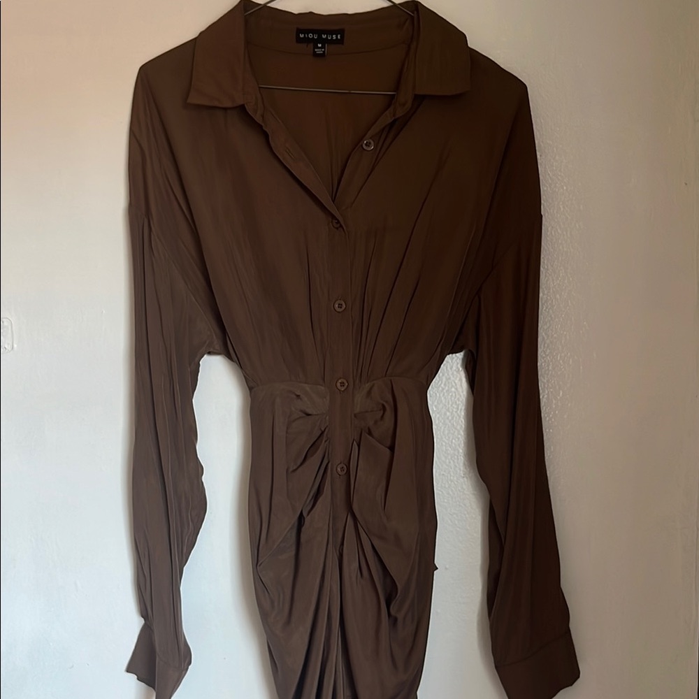 Brown Button-Up Shirt Dress